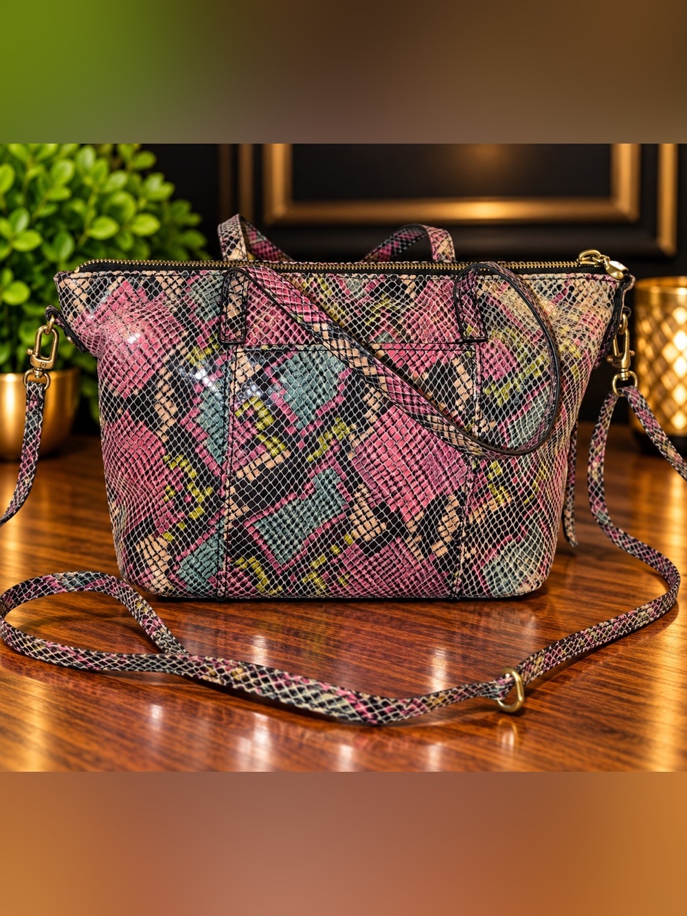 HOBO Multicolor Snakeskin Leather Satchel Crossbody #25